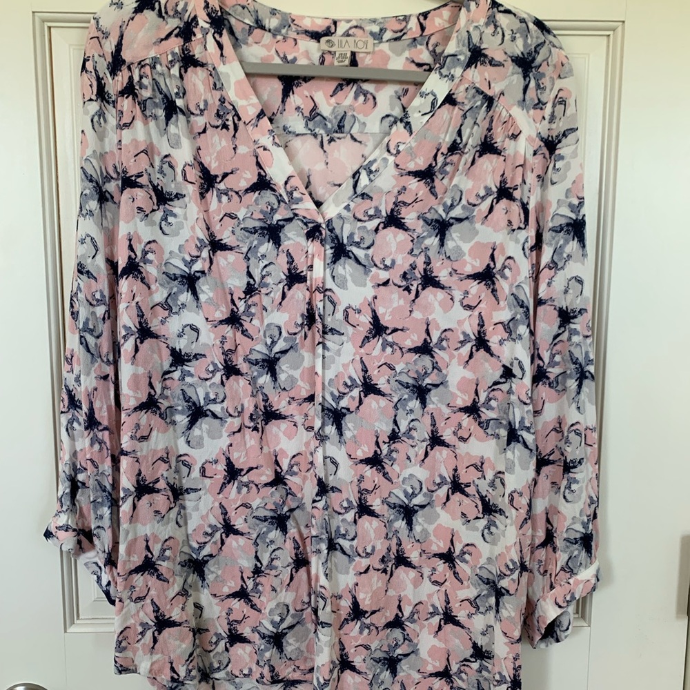 Lila Rose Women’s Floral Blouse Pink Blue White Size 2X
